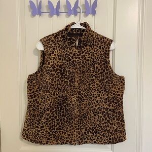 NWOT Charter Club women’s soft fuzzy‎ zip leopard print warm fashion vest large
